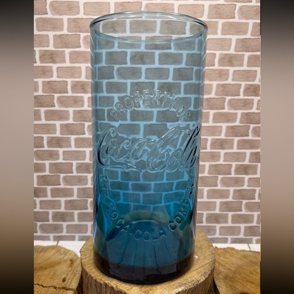 COCA COLA Glass Teal Blue 5.5" Tall McDonald's Double Tear Drop Circlewa… - Picture 2 of 6